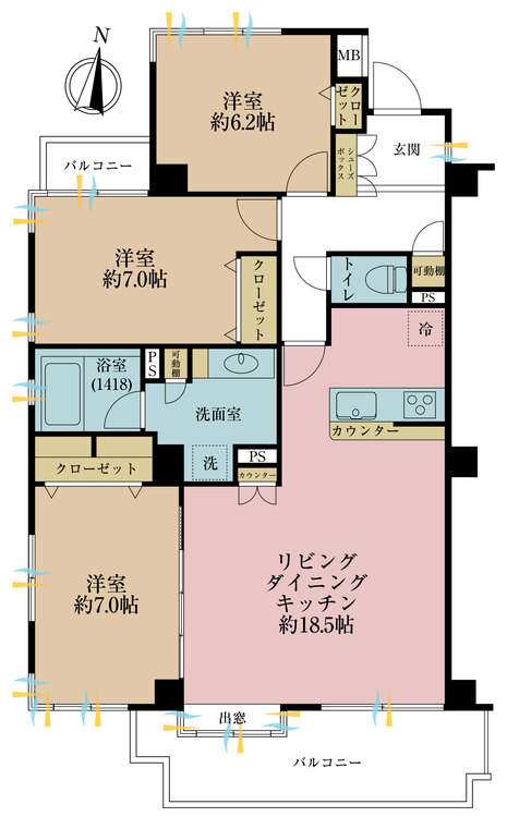 その他 3LDK、専有面積87.25m2、バルコニー面積11.05m2