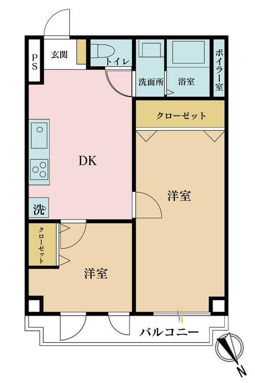 その他 2DK、専有面積44.21m2、バルコニー面積5.57m2