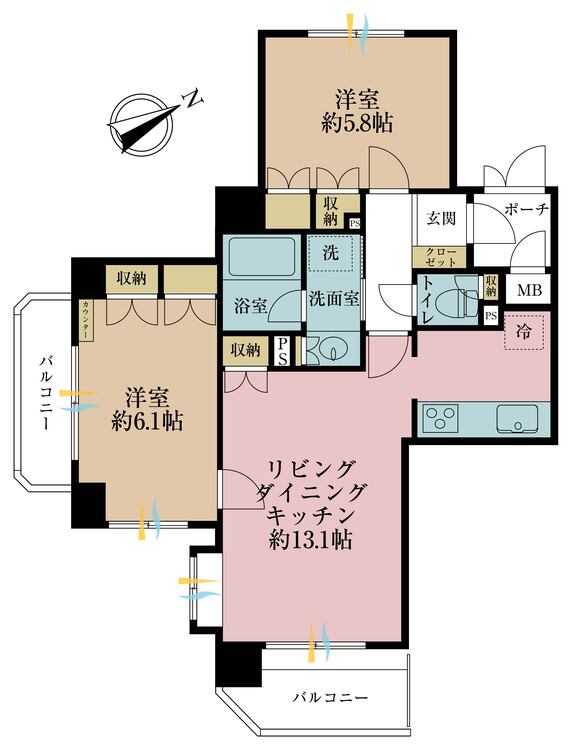 その他 2LDK、専有面積56.5m2、バルコニー面積7.98m2