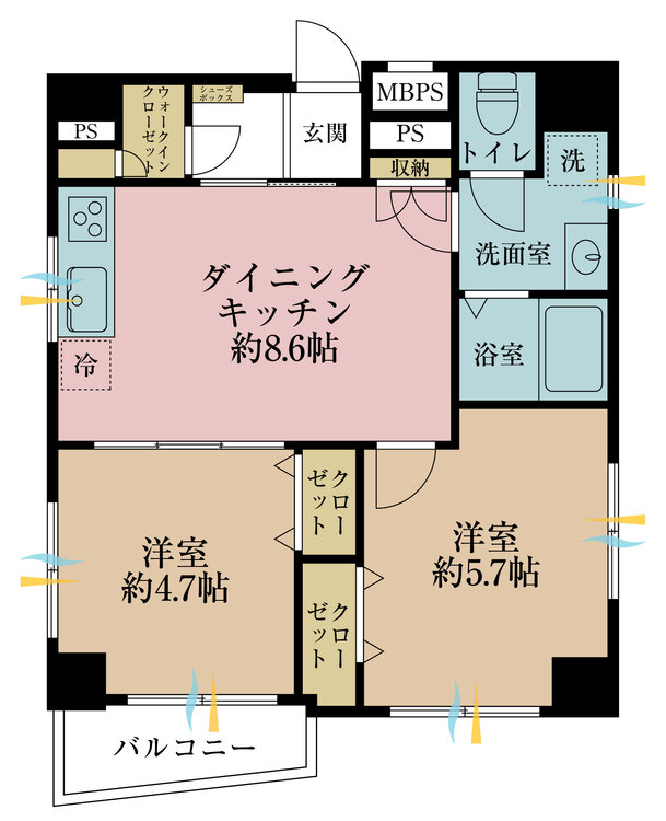 その他 2DK、専有面積48.19m2、バルコニー面積2.83m2