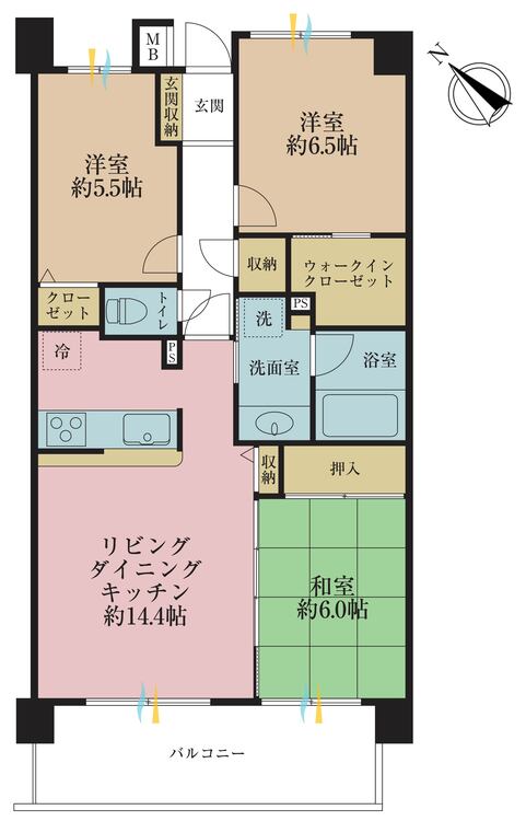間取り 3LDK、専有面積73.06?、バルコニー面積10.78?