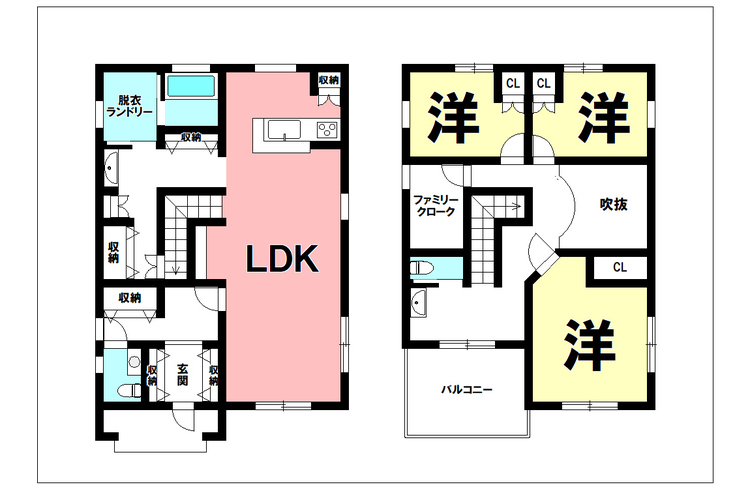 間取り 3LDK+ファミリークローゼット、オール電化、吹き抜け【建物面積132.03m2(39.93坪)】