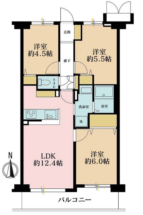 その他 3LDK、専有面積60.23m2、バルコニー面積6.4m2
