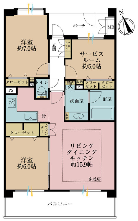 その他 2LDK+S（納戸）、専有面積72.45m2、バルコニー面積12.6m2