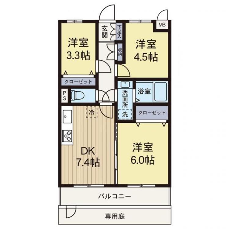 間取り 【間取り図】陽当たりの良い3LDKタイプのお部屋です♪