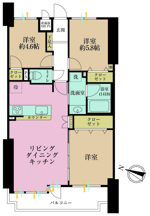 その他 3LDK、専有面積68.9m2、バルコニー面積9.1m2