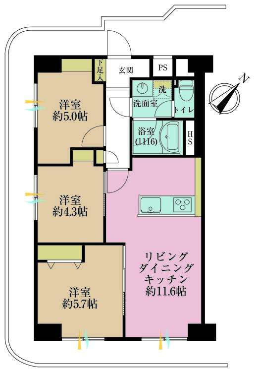 その他 3LDK、専有面積58m2、バルコニー面積19.67m2