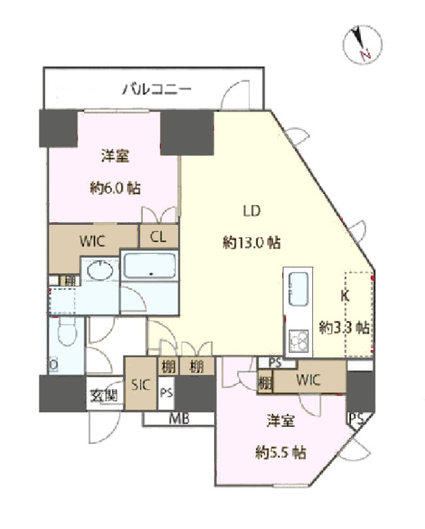 その他 2LDK、専有面積65.29m2、バルコニー面積6.1m2