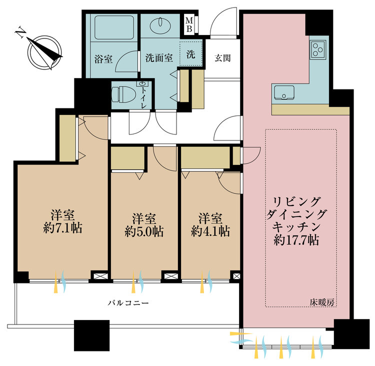その他 3LDK、専有面積75.94m2、バルコニー面積9.18m2