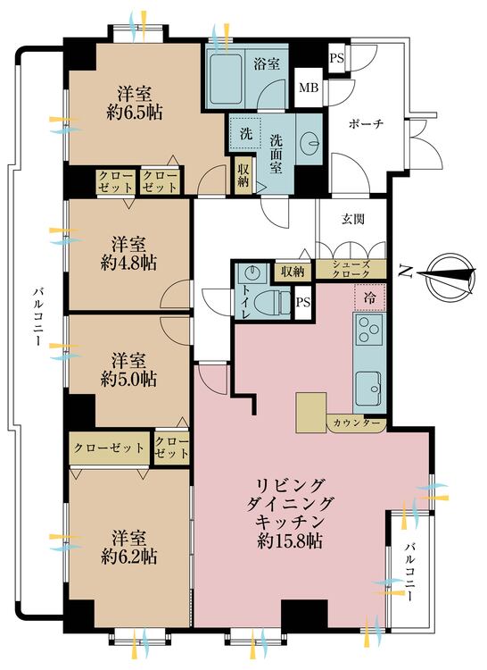 その他 4LDK、専有面積100.91m2、バルコニー面積17.44m2