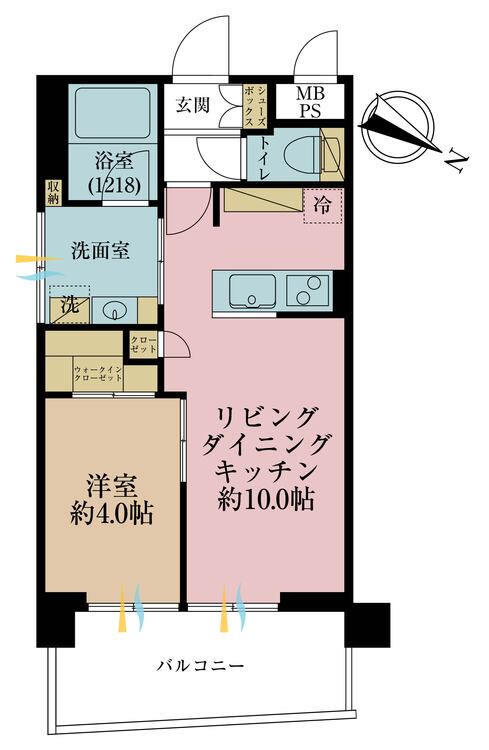 間取り 1LDK、専有面積39.33m2、バルコニー面積7.91m2