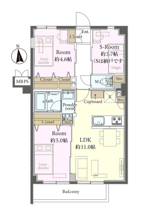 その他 2LDK+S（納戸）、専有面積55.68m2、バルコニー面積5.06m2