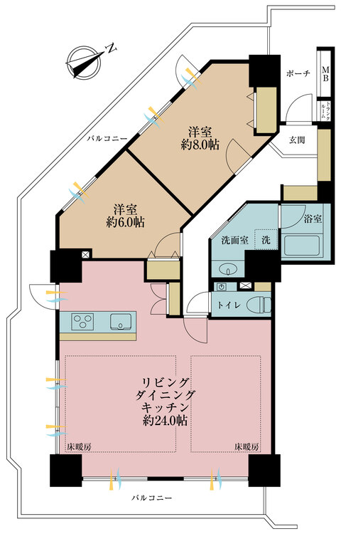 その他 2LDK、専有面積85.34m2、バルコニー面積31.56m2