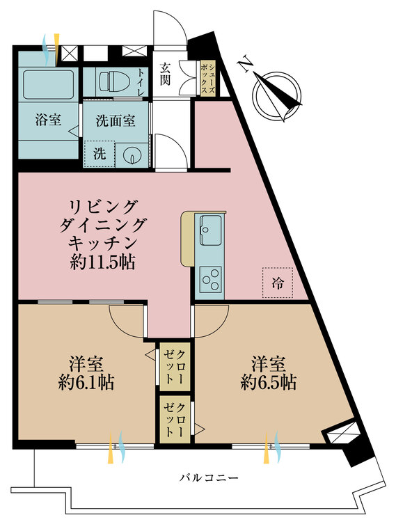 その他 2LDK、専有面積56.42m2、バルコニー面積12.36m2