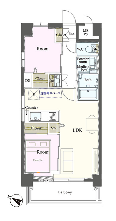 その他 2LDK、専有面積45.12m2、バルコニー面積5.59m2