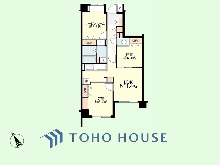 間取り 2SLDK　専有面積61.65平米、バルコニー面積8.35平米