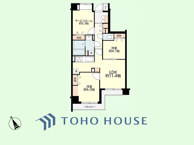 間取り 2SLDK　専有面積61.65平米、バルコニー面積8.35平米