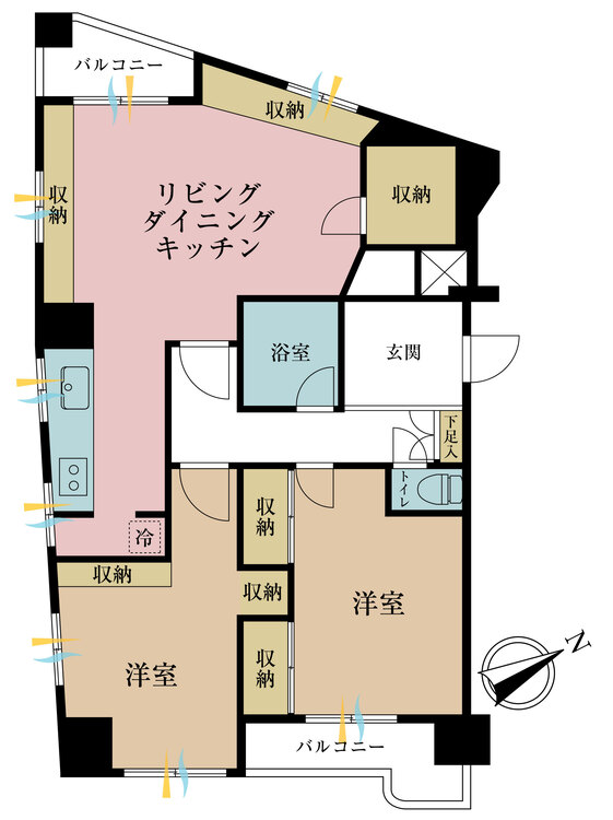 その他 2LDK、専有面積69.36m2、バルコニー面積6.69m2