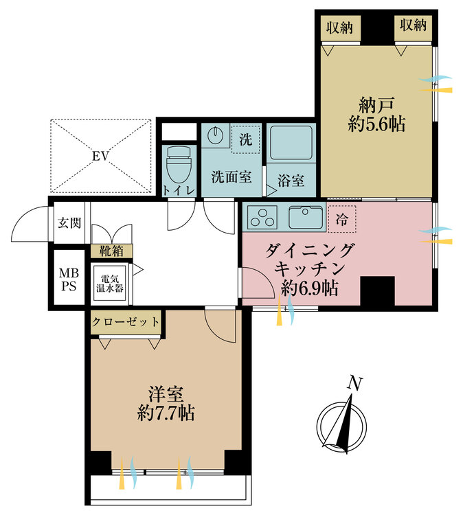 その他 1DK+S（納戸）、専有面積53.7m2、バルコニー面積3.24m2