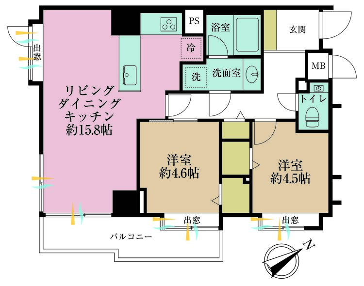 その他 2LDK、専有面積60.03m2、バルコニー面積6.56m2