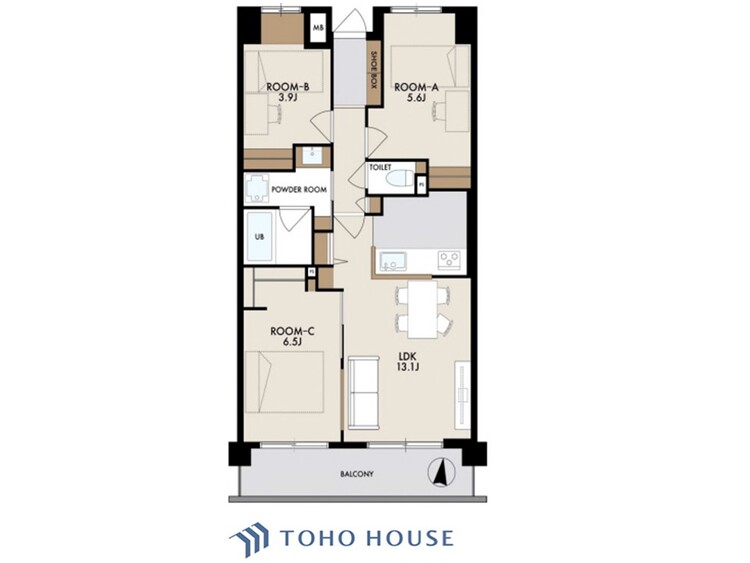 間取り 【house the light is illuminat】採光と風　家事導線も比較的良好で、風通しの良さで過ごしやすい麗(うら)らかな気分にさせてくれるリビング