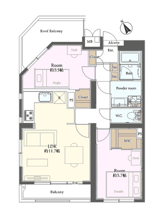 その他 2LDK、専有面積57.21m2、バルコニー面積4.15m2