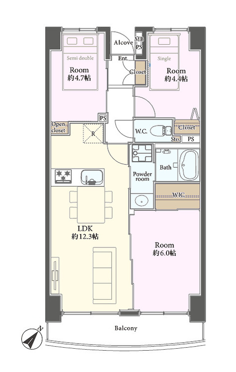 その他 3LDK、専有面積58.23m2、バルコニー面積8.36m2