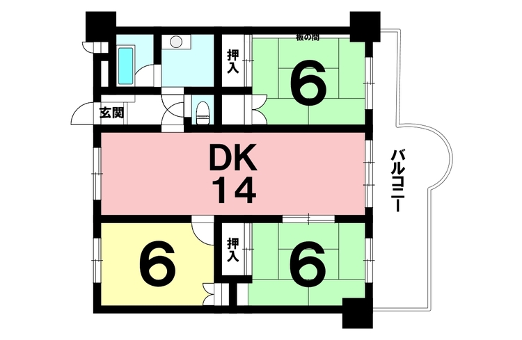 間取り 3LDK、室内一部リフォーム済み【専有面積74.32m2】東南向きのバルコニーです！