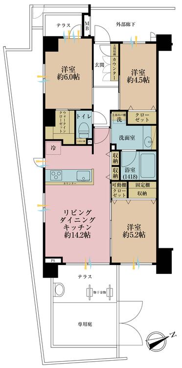 間取り ３ＬＤＫ、専有面積７０平米、バルコニー面積確認中