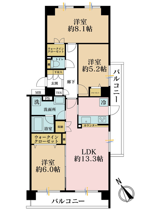 その他 3LDK、専有面積76.87m2、バルコニー面積13.76m2