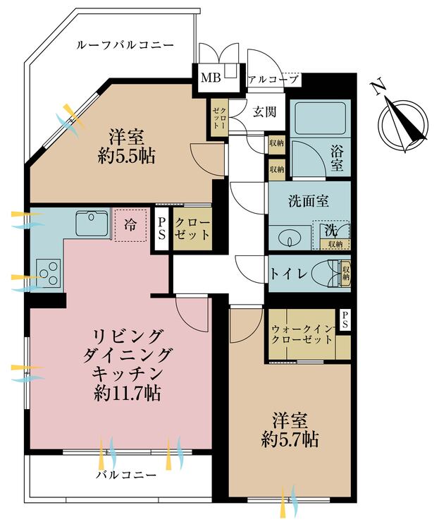 その他 2LDK、専有面積57.21m2、バルコニー面積4.15m2