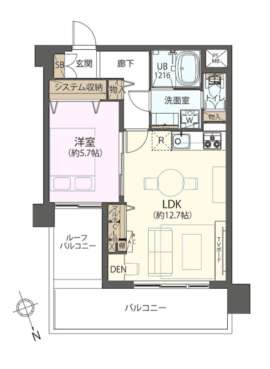 その他 1LDK、専有面積45.63m2、バルコニー面積9.07m2