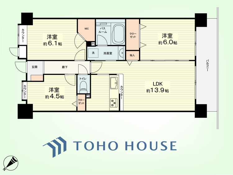 間取り 3LDK　専有面積67.12平米、バルコニー面積8.55平米