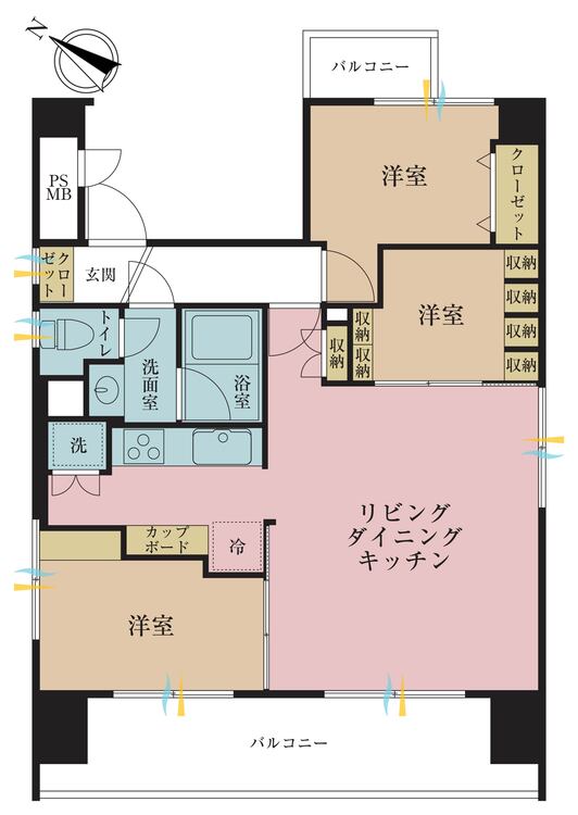 その他 3LDK、専有面積60.9m2、バルコニー面積11.68m2
