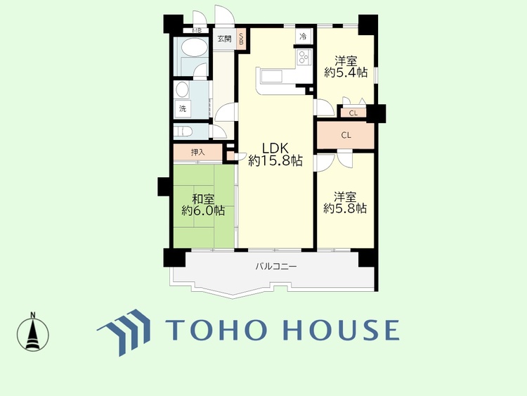 間取り 3LDK　専有面積70.2平米、バルコニー面積13.39平米