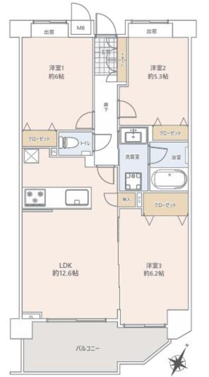 間取り バルコニーからの眺望は癒しの「別所やまざくら公園」