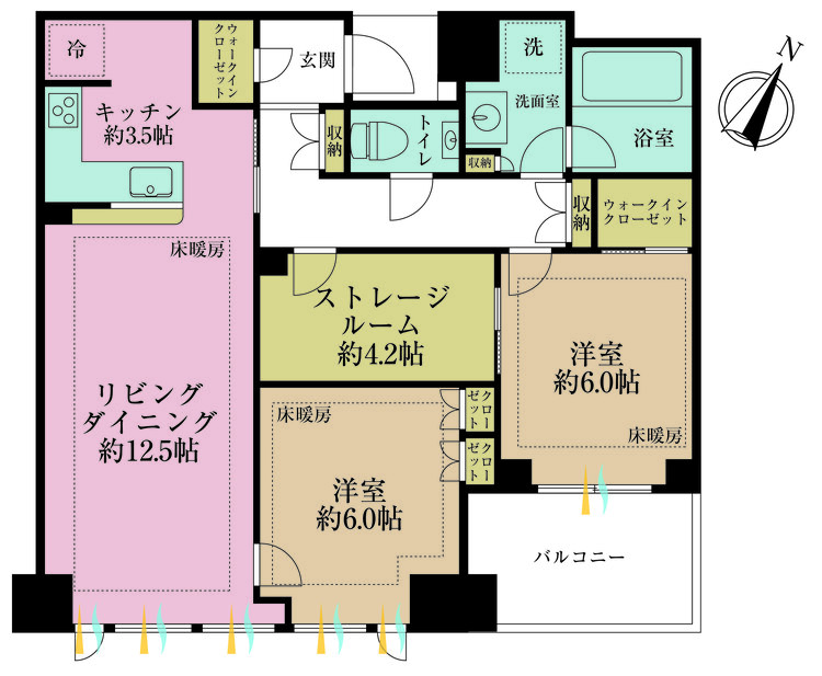 その他 2LDK+S（納戸）、専有面積72.57m2、バルコニー面積6.2m2