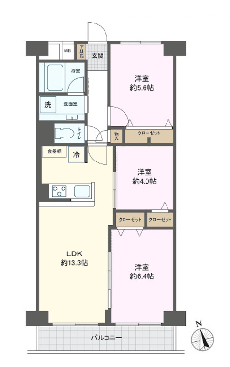 その他 3LDK、専有面積63.28m2、バルコニー面積6.72m2