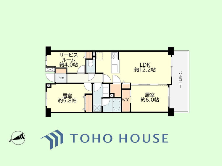 間取り 2SLDK　専有面積62.51平米、バルコニー面積7.09平米