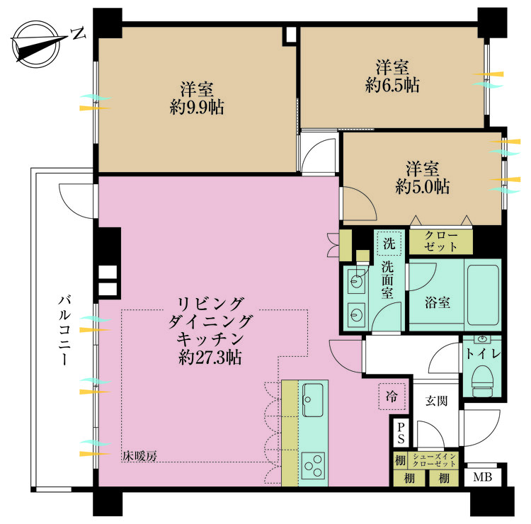 その他 3LDK、専有面積95.7m2、バルコニー面積10.8m2