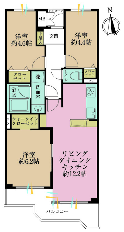 その他 3LDK、専有面積61.9m2、バルコニー面積7.77m2