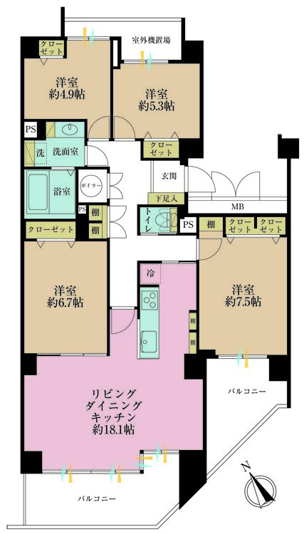 その他 4LDK、専有面積99.14m2、バルコニー面積14.15m2