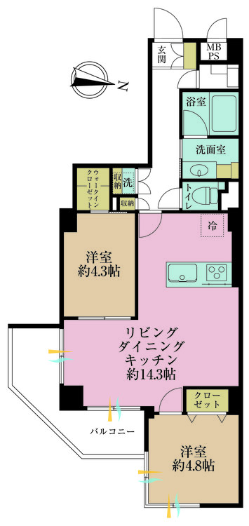 その他 2LDK、専有面積57.98m2、バルコニー面積7.1m2