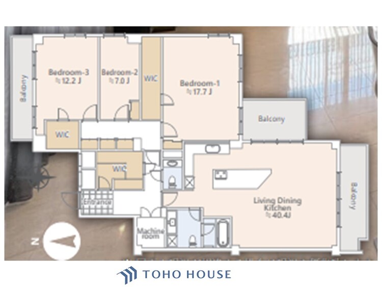 間取り 【house the light is illuminat】採光と風　家事導線も比較的良好で、風通しの良さで過ごしやすい麗(うら)らかな気分にさせてくれるリビング