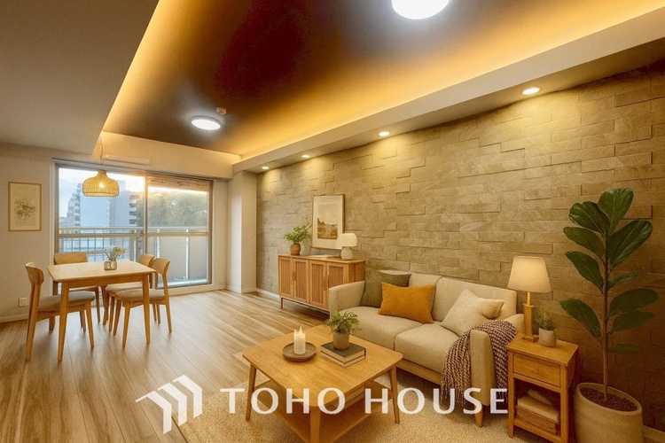 内装 ＊配置してある家具や小物はCGによるイメージ画像です。【living】居心地のいい暮らしには欠かせない眩い採光。ゆったりとした幅の窓からこの空間に降り注ぐ採光が絶えない。