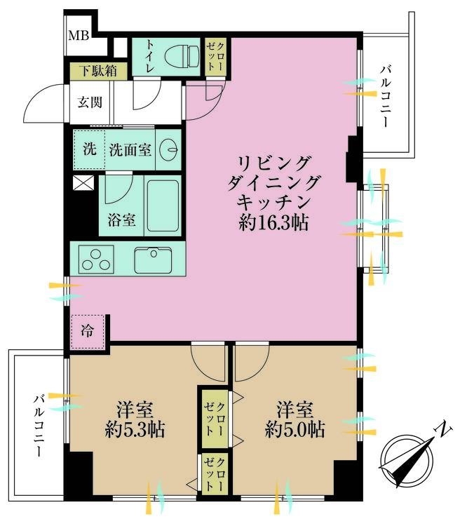 その他 2LDK、専有面積55.7m2、バルコニー面積5.71m2