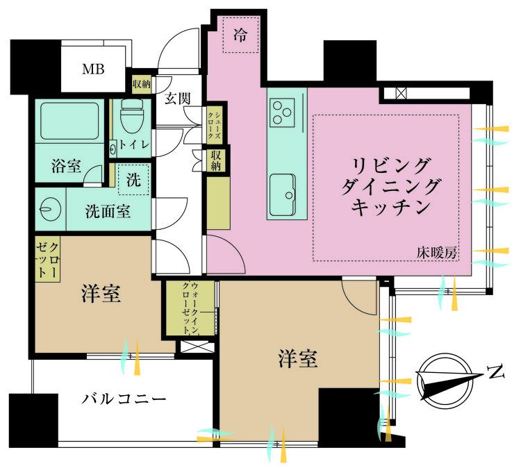 その他 2LDK、専有面積55.32m2、バルコニー面積6.48m2