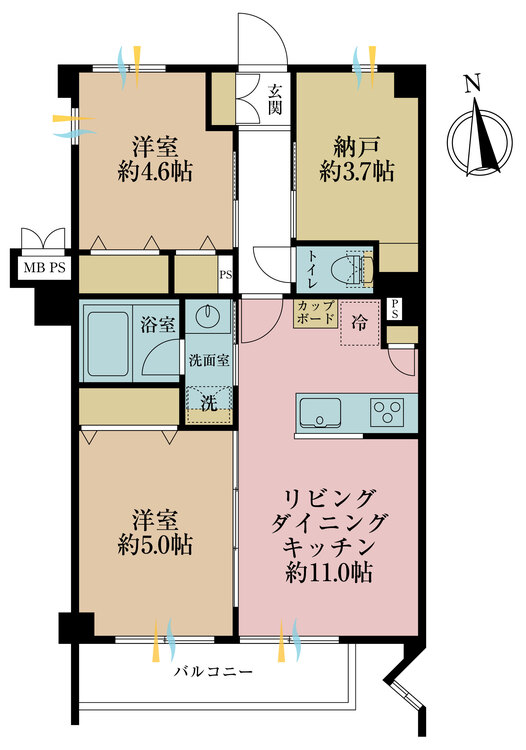 その他 2LDK+S（納戸）、専有面積55.68m2、バルコニー面積5.06m2