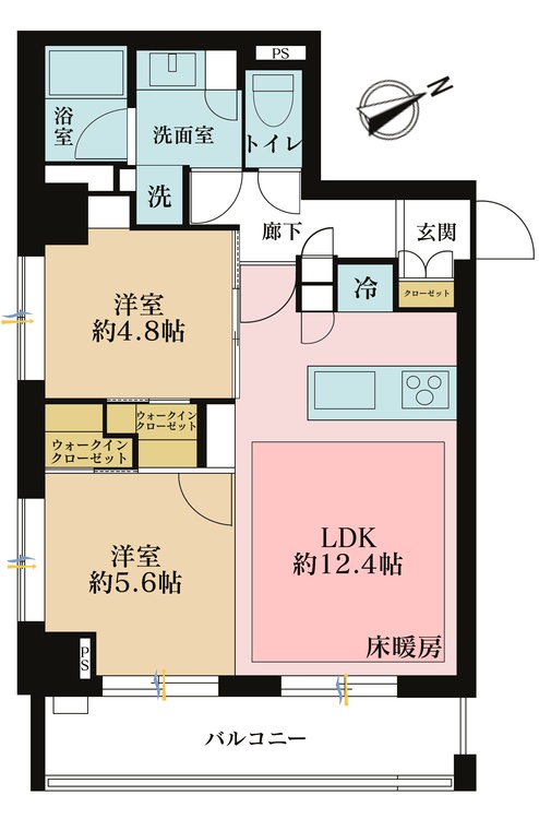 その他 2LDK、専有面積54.38m2、バルコニー面積16.2m2