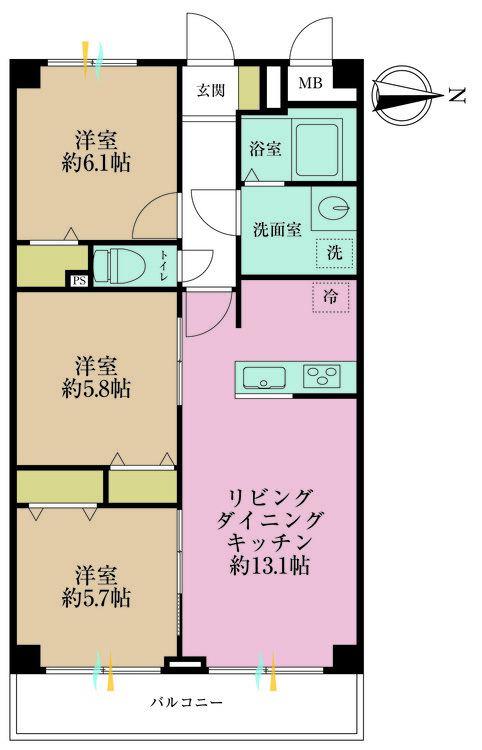 その他 3LDK、専有面積63.44m2、バルコニー面積6.48m2